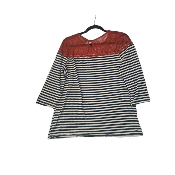 Fenn Wright Manson Black & White Striped 3/4 Sleeve Shirt With‎ Lace Top small - Picture 2 of 3